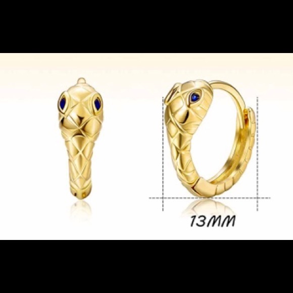 Gold Toned Snake Huggie Hoop Earrings (NWOT) - Picture 2 of 7